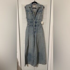 We The Free Light Blue Denim Wide Leg Overalls jumpsuit